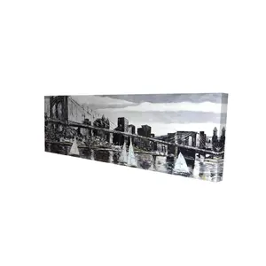 212 MAIN Brooklyn Bridge Sailboats Artwork - 16x48in High-Def Print Photo, Brooklyn Cityscape Print, Living Room Home Decoration