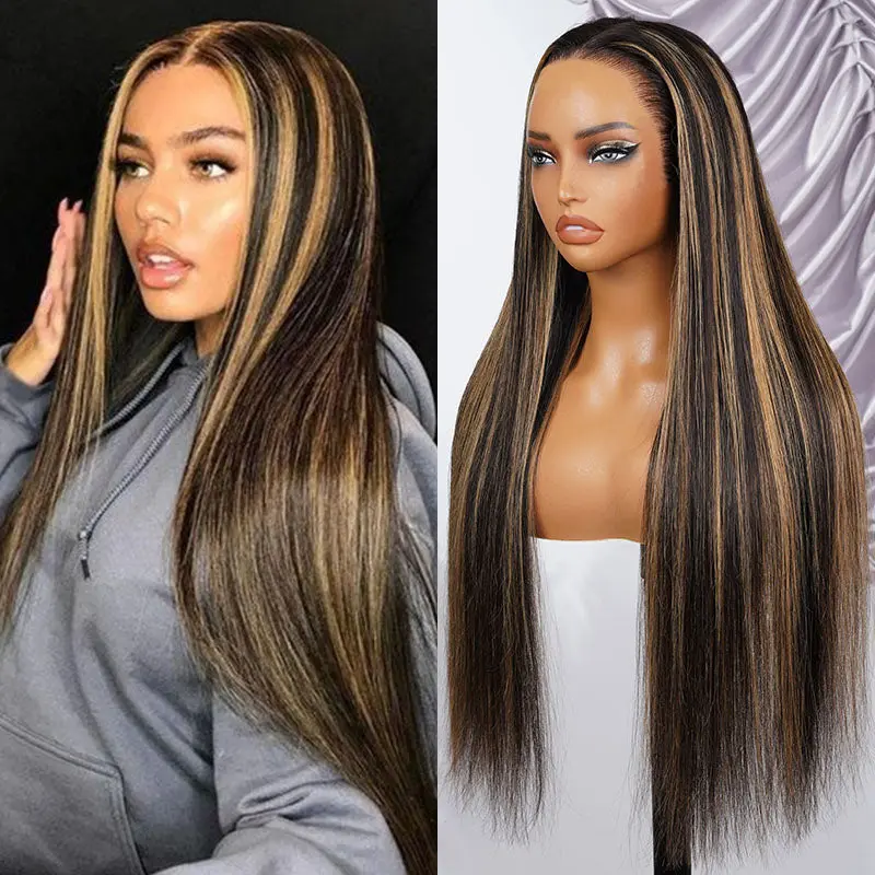 [Straight Highlight Balayage] Megalook 13x6 Glueless Lace Frontal Wig Silky Straight Pre-everything Tiny Knots Put On Go Wig With Invisi Drawstring Band #Summervibes