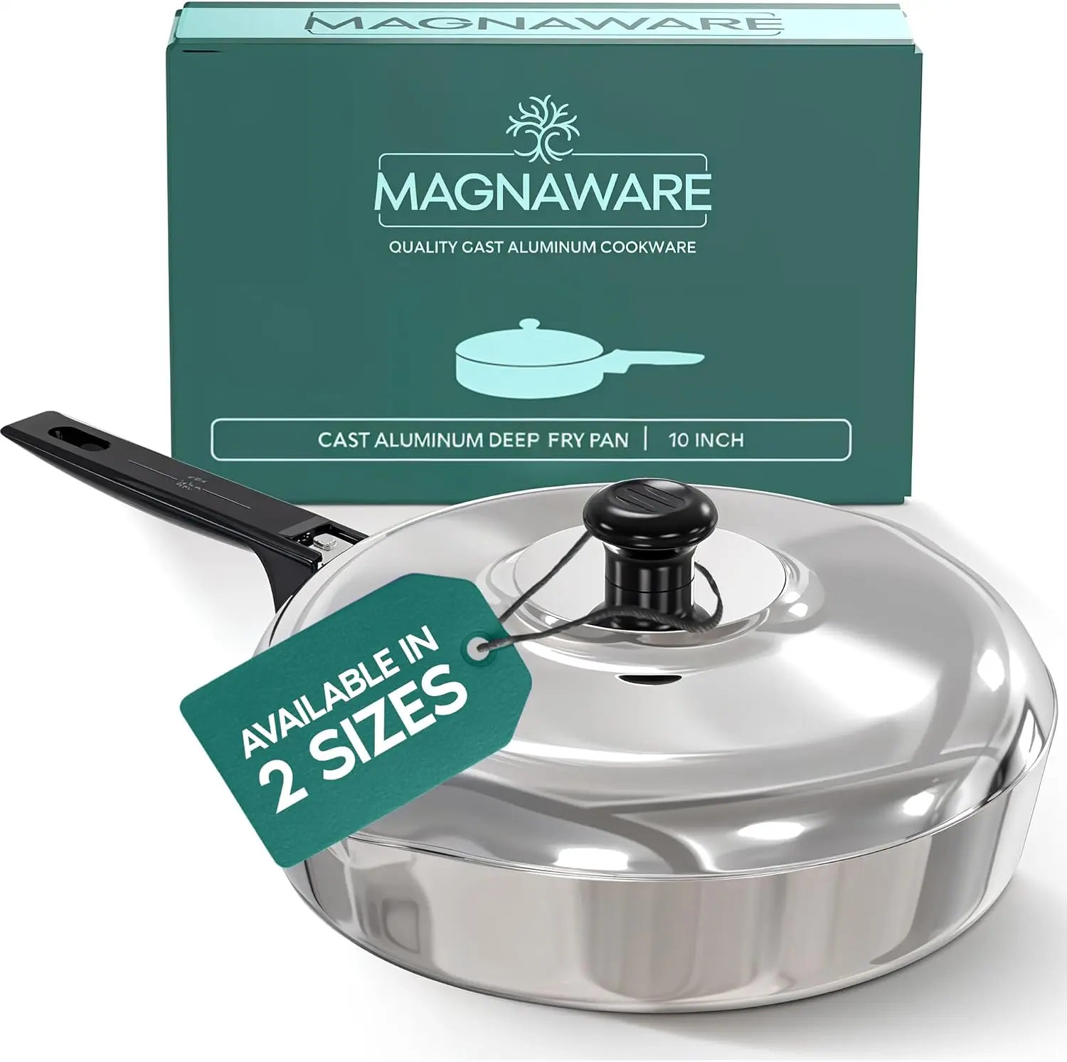 MAGNAWARE 10 & 12 Inch Cast Aluminum Sauté Pan with Lid - 3 & 4 Quarts Capacity for Superior Heat Distribution & Flavor