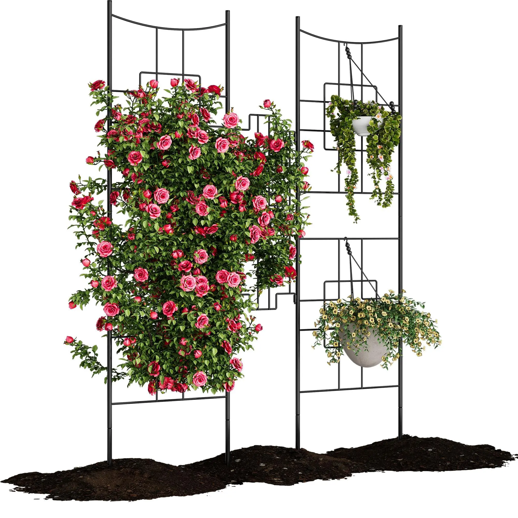GARVEE Baroque Style Metal Garden Trellis, Black Iron Privacy Screen for Climbing Plants, Decorative Plant Support for Roses, Vines, Flowers, Outdoor Garden & Patio Decor