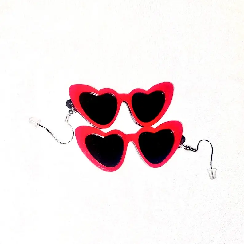 Red Heart Shaped Sunglasses Earings