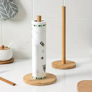 Modern Wooden Kitchen Roll Paper Towel Holder, Vertical Bathroom Tissue Stand Base, Disposable Paper Pot Organizer For Kitchen, Bathroom Accessories Organizer