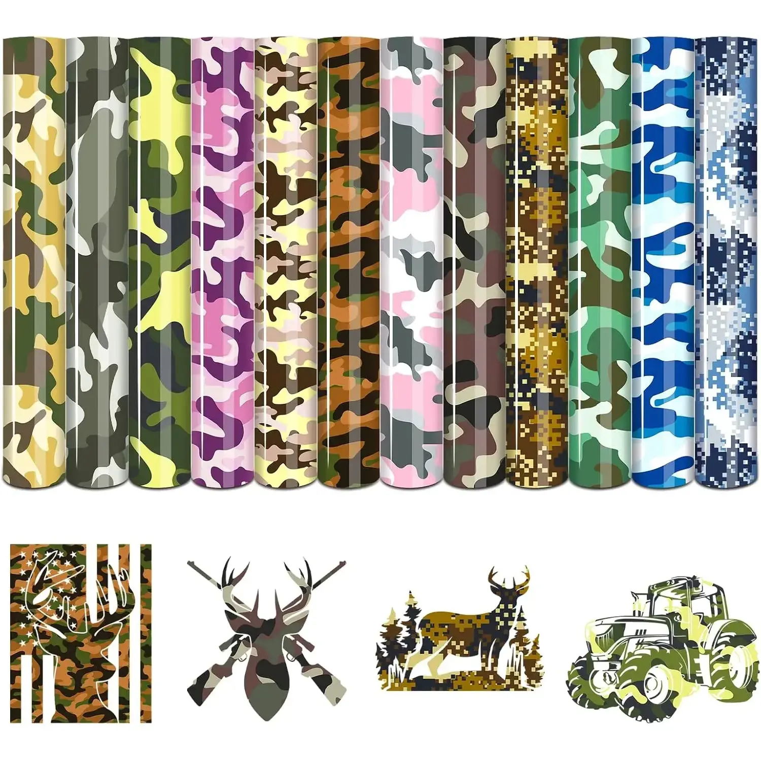 Camo HTV Vinyl -12 Sheets 12'' x 10''Green Camouflage Heat Transfer Vinyl Brown Camo Iron on Vinyl for Fabrics Camo Patterned HTV
