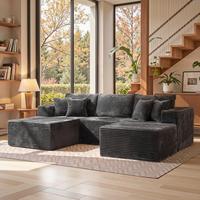 Grey Plush Corduroy Left Chaise