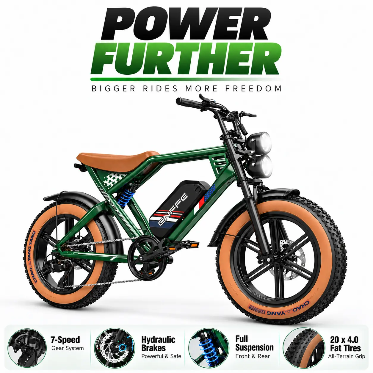 Adult 20"x4.0 Fat Tire Electric Bike, 1500W Peak Power, 85Nm Torque, 48V 22.5Ah Battery Up to 100 Mi Range, Full Suspension, Hydraulic Brakes, 7-Speed E-Bike for Mountain, Commuting, Outdoor Riding ebike e bikes for adults