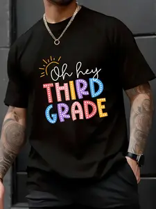 100% Cotton Unisex Oh Hey Third Grade Student Teacher First Day Back To School T-Shirt, Printed Round Neck Short Sleeve T-Shirt Top