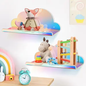 2-Piece Rainbow Acrylic Floating Shelf, Cloud-Style Wall-Mounted Multi-Functional Home Decor, Suitable for Bathroom, Kitchen, Bedroom