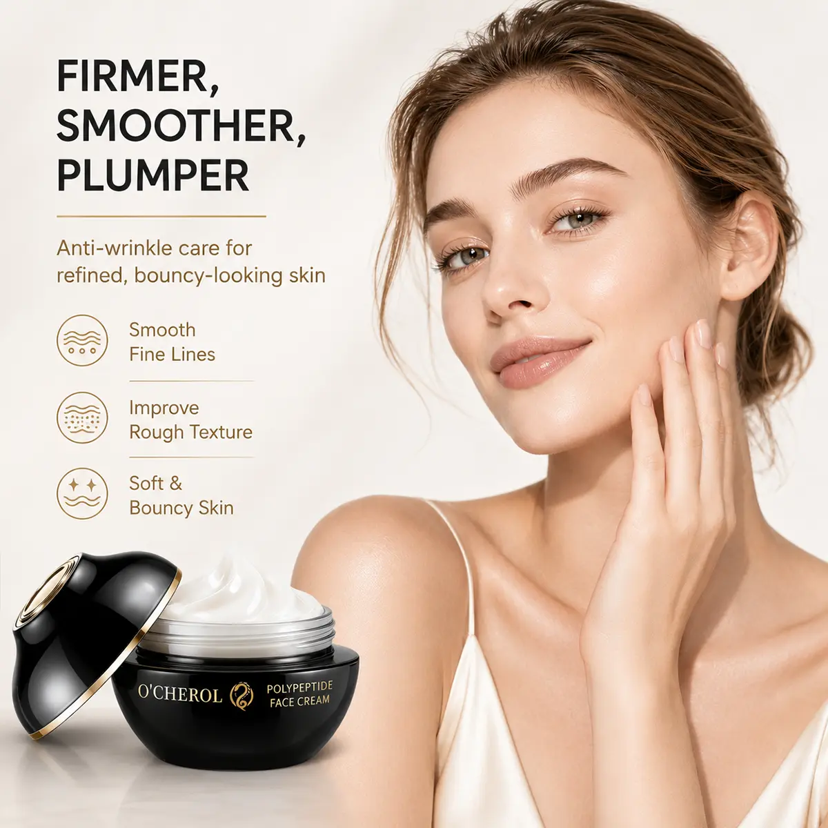 Reorganized collagen cream tightens, anti-ages, smooths wrinkles, moisturizes and hydrates, rejuvenates with peptides Hydrating Facecream Deeply Moisturizing