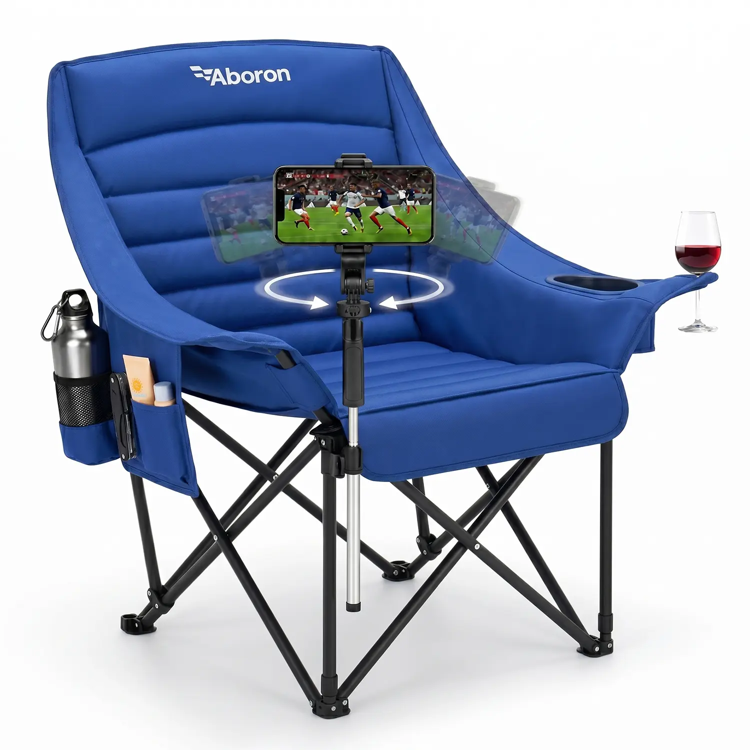 ABORON Comfort Folding Camping Chair with Phone Holder, Oversized Support 500 lbs, 2 Cup Holders & Side Pockets, Folds Into Carry Bag, Perfect For Outdoor Concert Glamping Sports, Soccer moms,Baseball Mom