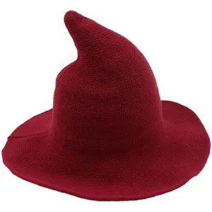 Multicolor Foldable Knitted Wizard Hat - Unisex Halloween Hat with Wide Brim, Crochet Design, Ideal for Masks and Masquerade Events