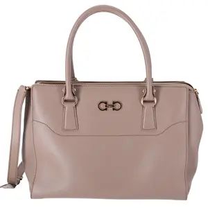 Pre-owned SALVATORE FERRAGAMO Leather Tote Bags Beky Triple Compartment Tote Taupe Saffiano Leather