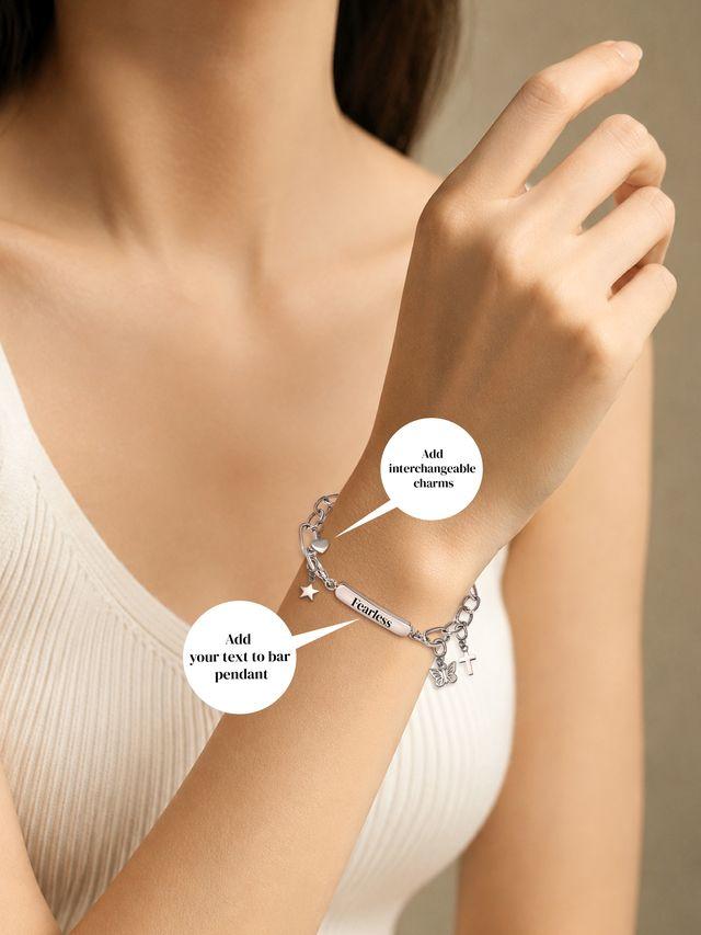 Personalized Engraved Stainless Steel Bracelet - Custom Name Bar with Custom Engraving, Waterproof Gold & Silver Charm, 6.5 inch + 1.5 inch Extender Adjustable Paperclip Bracelet, Birthday Personalized Gifts for Her