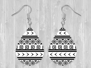 Native American Inspired Print Earrings - Black and White Collection