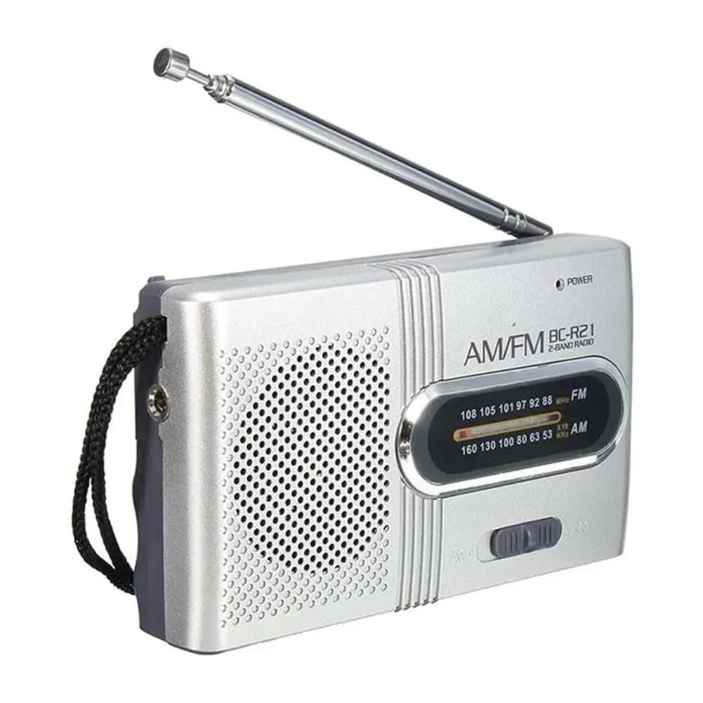 Portable AM/FM Pocket Radio - Long-Lasting Performance for Compact Headphone Radio, Silver, Batteries, Audio