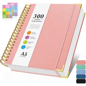 Graph Paper Notebook, Spiral Grid Notebook, Hardcover Leather Journal 300 Pages, 100gsm Thick Grid Paper Notebook, A5 Small Graphing Notebook Journal for Women Men Writing Engineering School Work