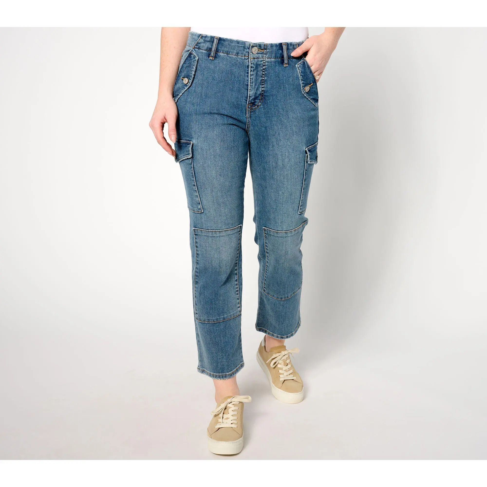 LOGO by Lori Goldstein Petite Straight-Leg Cargo Jeans