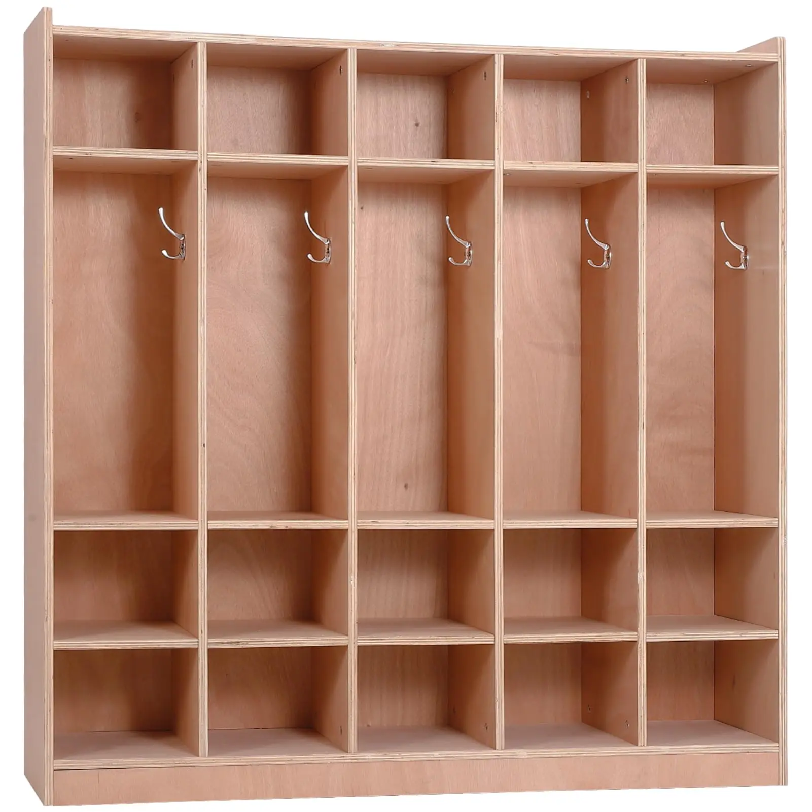 Garvee 5-Section Classroom Coat Locker, 20 Cubbies for Classrooms, Daycare Cubby with 4 Casters, 5 Hooks and 2 Storage Boxes, for Home, School, Kindergarten