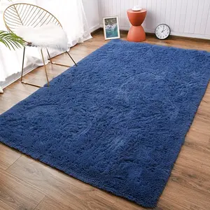 Soft Fluffy Bedroom Rugs, 4 x 6 Feet Indoor Shaggy Plush Area Rug for Boys Girls Kids Baby College Dorm Living Room Home Decor Floor Carpet, Light Navy