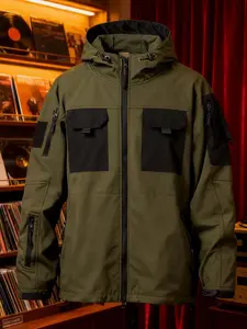 Autumn and winter new men's outdoor sports leisure multi-pocket jacket soft shell tactical jacket winter warm assault jacket thickened three-in-one hooded mountaineering jacket Casual Athletic Jacket