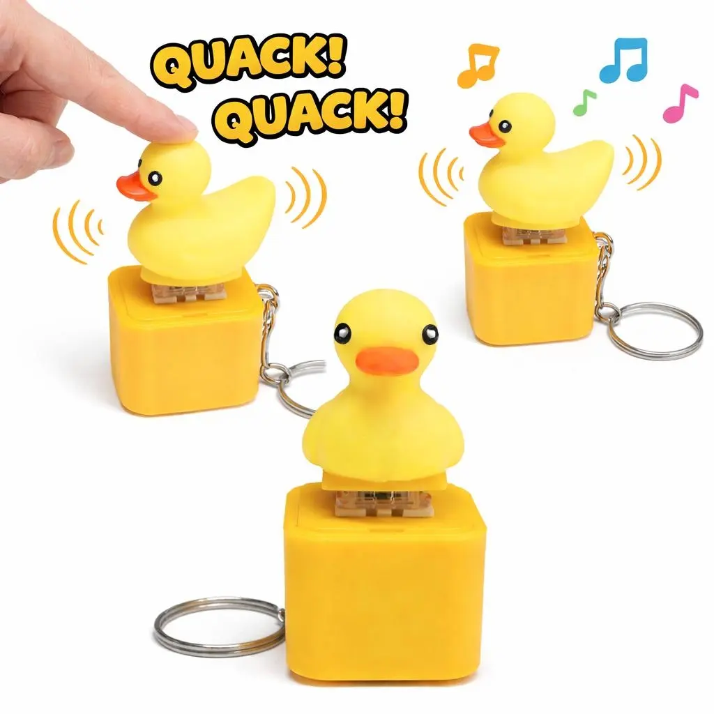 Push LED Light Button Animal Sound Keychain – Funny Noise Maker Toy with Duck Frog Lizard Sounds, Novelty Prank Keychain for Kids Teens Adults