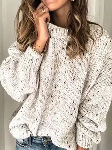 Women's Plain Drop Shoulder Sweater, Casual Long Sleeve Round Neck Jumper for Fall & Winter, Fashion Ladies' Knitwear for Daily Wear