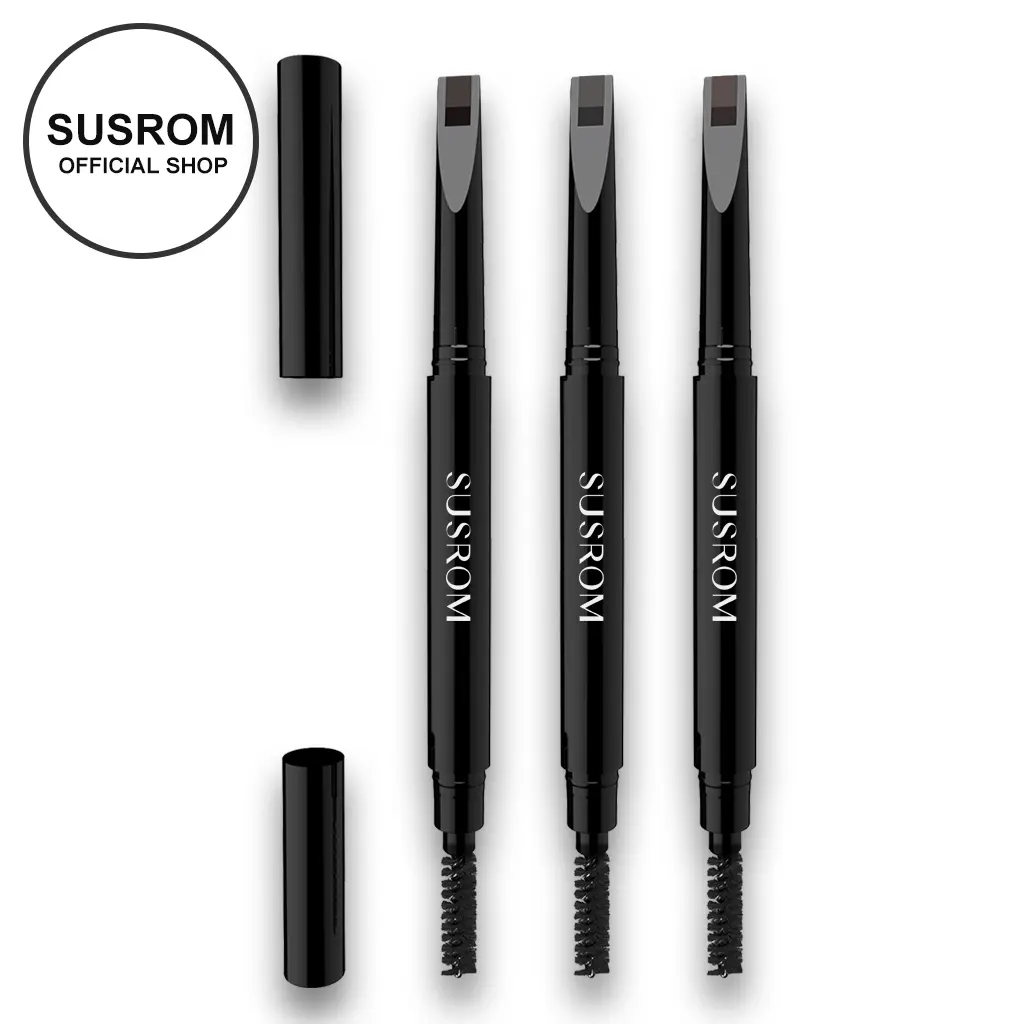 SUSROM Dual-Ended Eyebrow Pencil - Retractable Microblading Pen with Ultra Fine Tip & Spoolie Brush - Hair-Like - Feathered Brows, Waterproof & Long-Lasting, Silky Pigment, Dark Gray, Daily Beauty Tool, Makeup, 13.8G, All Skin Types, Natural Feather Look,