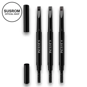 SUSROM Dual-Ended Eyebrow Pencil - Retractable Pencil with Chisel Tip & Spoolie Brush - Hair-Like Strokes for Natural Feathered Brows - Waterproof & Long-Lasting Cosmetic Browshape Dark Gray, Daily Beauty Tool