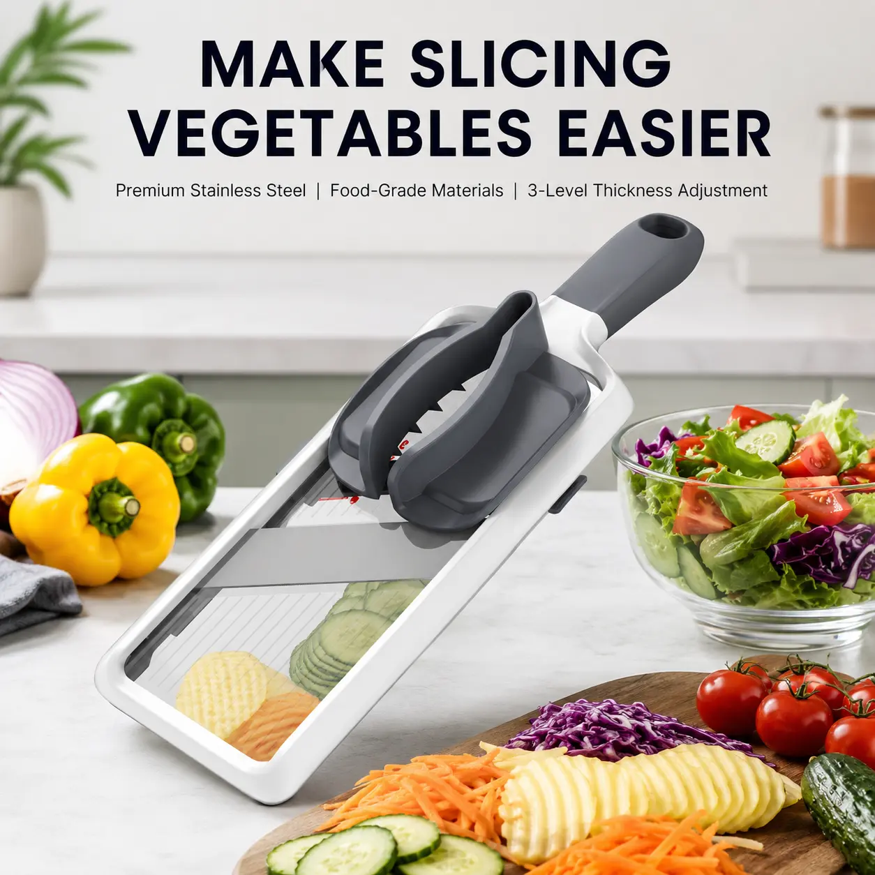 Manual Kitchen Slicer - Lightweight, Durable Compact Design Vegetable and Herb Slicer Mandolines with Safety Hand Guard, Reusable Easy-Clean Gadget for Home Cooking, Meal Prep & Salad Making