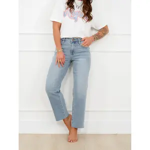 Judy Blue Mid Rise Medium Wash Straight Leg Ankle Jeans with Bandana Loop