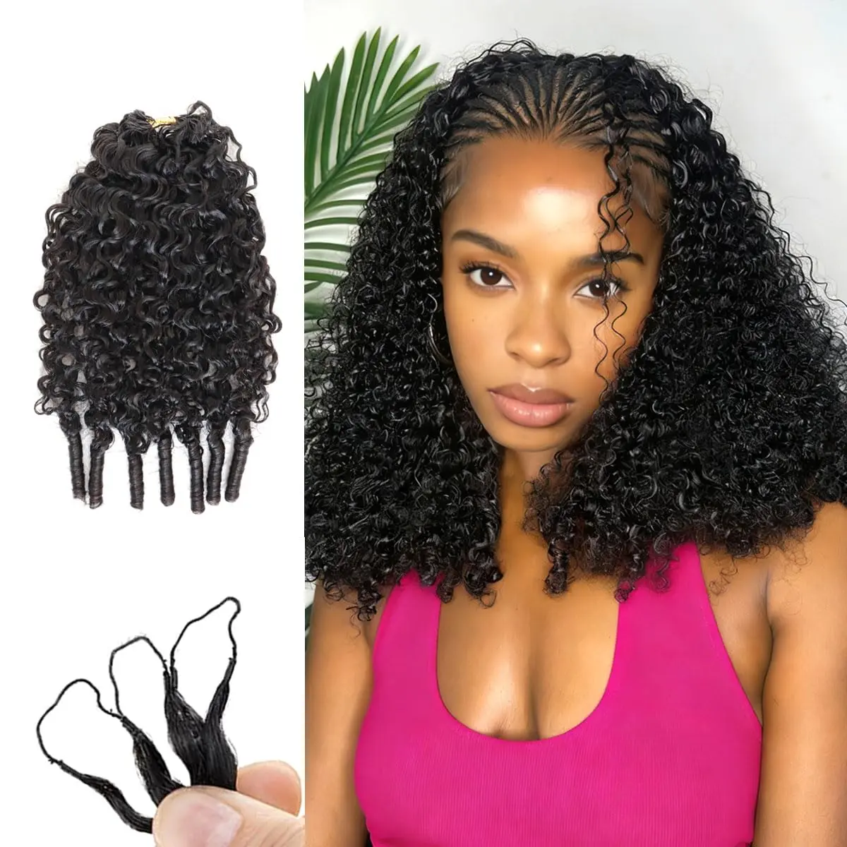 Crochet Hair Extensions, 16-Inch Knotless Burmese Deep Curly Virgin Human Hair, 50 Pre-Looped Invisible Feather Strands for Braiding, 60g, Virgin Hair