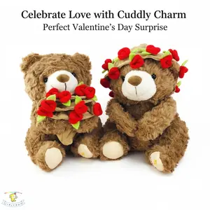 Valentine's Day Gift Teddy Bear with Bouquet Plush, Rose Teddy Bear, Cute and Cozy Stuffed Animal Holding Flower, Perfect for Girlfriend, Wife, or Loved Ones