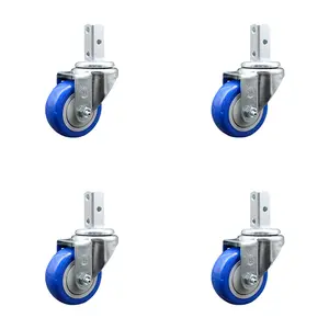 Service Caster SCC-SQ20S314-PPUB-BLUE-34-4 Swivel Square Stem Caster with 3 x 1.25 in. Blue Polyurethane Wheel, 0.75 x 2 in. Square Stem with 3 0.26 in. Diameter Mounting Holes - Set of 4