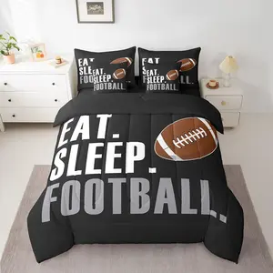 Football Comforter Set with Sheets,Rugby Sports 7 Pieces Bedding Set,Black Sports Ball Game Bed in A Bag,Gift for Football Lover Bed Set