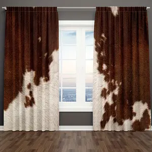 2pcs Cowhide Window Curtains Cow Curtains, Cow Print Farm Animal Fur Window Drapes for Western Cowboy Farmhouse Window Treatments Living Room Bedroom Decor White Brown,Rod Pocket