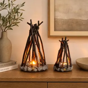 Handmade tree branch lamp, USB-powered fire-burning campfire guesthouse three-dimensional desktop ornament