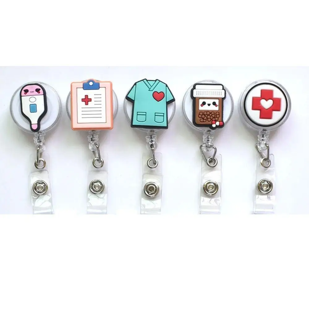 Cartoon Retractable Badge Holder, 5pcs/set Funny Nurse Badge Reel, Cute ID Card Holder, Perfect for Nurses, Teachers, Students and More, Identificatio