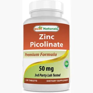 Best Naturals Zinc 50mg Supplements as Zinc Picolinate for Adults Immune Support 120 Tablets Non-GMO Gluten-Free 3rd Party Lab Tested