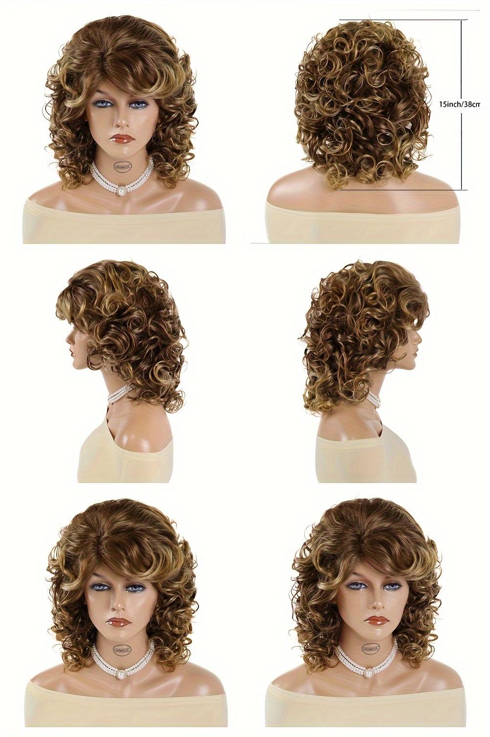 GNIMEGIL Elegant Curly Wave Wig for Women - High Temperature Fiber, Rose Net Cap, 100% Density, Vintage Mid-Length Style, Suitable for All People