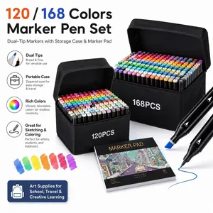 120/168 Color Marker Pen with Base And Marker Pen Special Book, Suitable for Various Surface Graffiti, School Painting Tools, Art Supplies, School Stationery, Travel And Learning Graffiti Painting Set