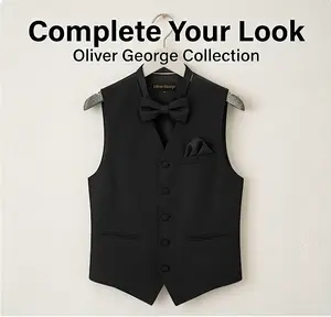 Oliver George Men’s Formal Tuxedo Vest Set - 4-Piece Suit Accessory Kit with Adjustable Bow Tie, Slim Necktie & Pocket Square for Wedding, Prom, Groom, Groomsmen & Business Events - Premium Matte Finish