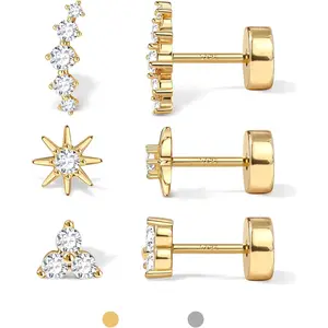 MILACOLATO Flat Back Stud Earrings for Women and Men, Hypoallergenic 14k Plated Gold 925 Sterling Silver Post Stud Earrings Set, Gold and Silver Earrings with Screw for Sensitive Ears, Ideal for Helix, Tragus, and Cartilage Piercings