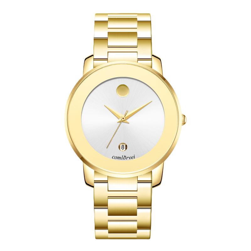 Luxury business quartz watches for men and women feature solid, hypoallergenic stainless steel strap with calendar function, deep waterproof, minimalist design, elegant, precise and durable for business travel, suitable for daily wear and gift giving