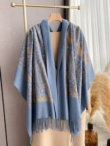 Bohemian Paisley Print Warm Embroidered Scarf, Soft Fitted Boho Style Shawl for Fall & Winter, Fashion Accessory, Casual Daily Wear