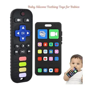Baby Silicone Teething Toys for Babies 3-18 Months – Phone & Remote Control Teether Toys, BPA Free Chew Toys for Toddlers Boys & Girls, Freezer Safe Infant Teething Relief Toy Set