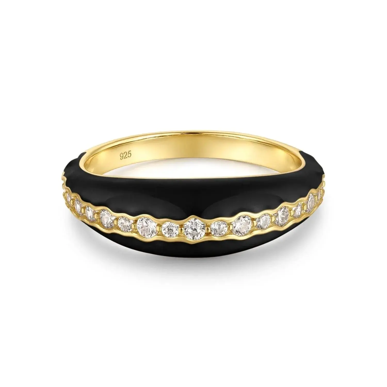 Tapered Black Enamel & CZ Channel Ring - Original Product Title with No Additional Information Provided
