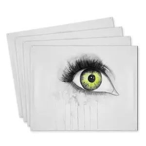 360 stand Polyester Placemats & Coasters, 4-Piece Set, 14x18 in, Green Eye Motif Watercolor Aesthetic Design, for Home Decor Coffee Tableware (Model C4PP14188Q36GQ)