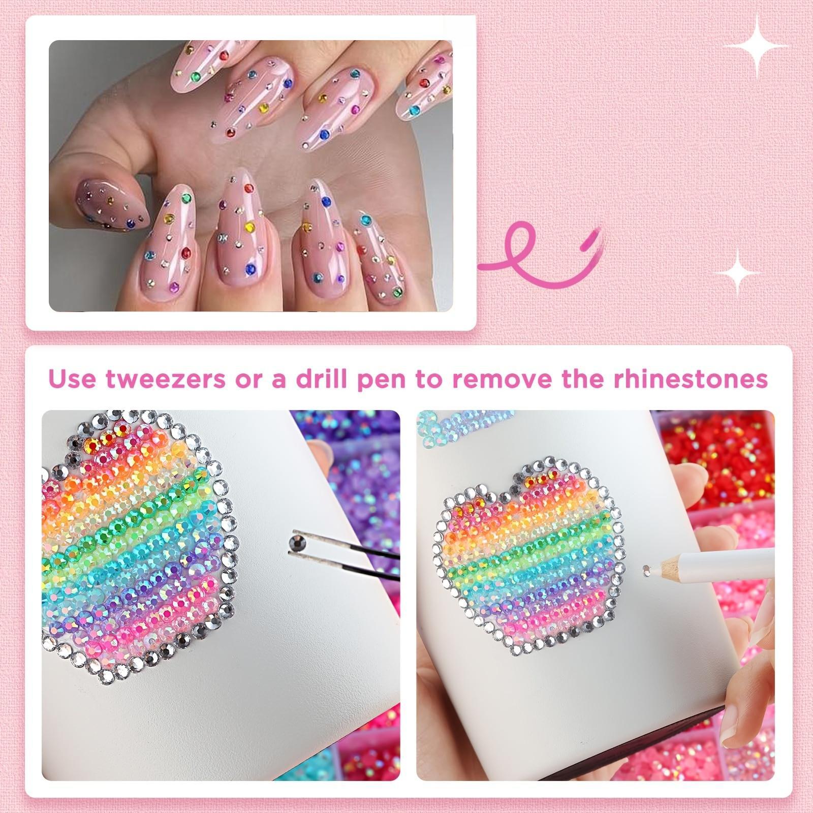 Nail Art Rhinestones Set 40 Grids 32000 Pcs Flatback Acrylic Diamonds Dotting Pen Tweezers  for DIY Manicure Hair Accessories Skin Decoration