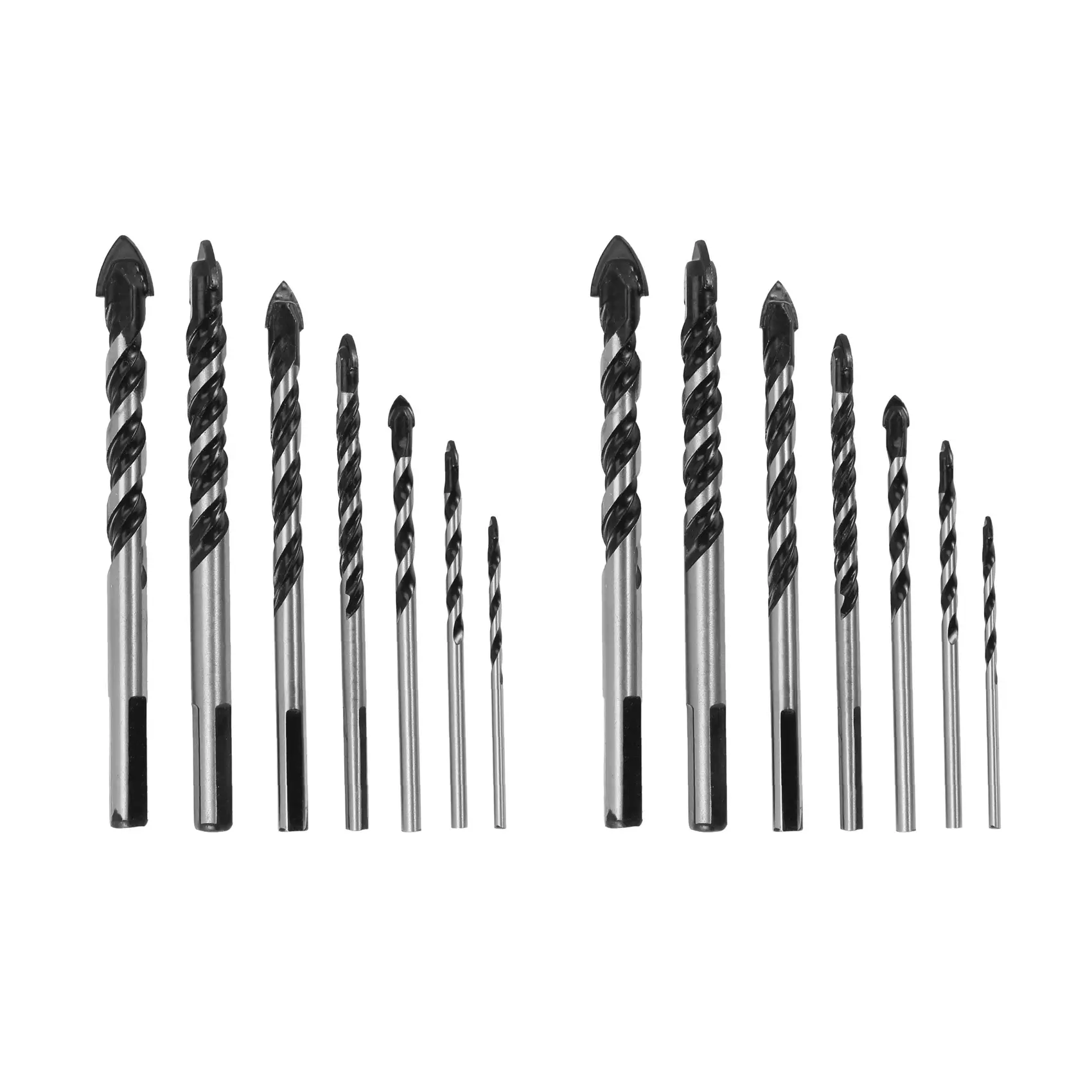 14-Piece Tungsten Carbide Drill Bit Set - 3,4,5,6,8,10,12mm Sizes, Compatible with Tools & Hardware Organizers, for Porcelain, Ceramic Tile, Glass, Concrete & Brick Wall Drilling