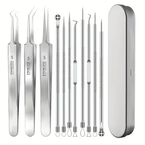 Blackhead Remover Tools, 11 PCS Pimple Popper Tool Kit, Acne Blackhead Tools for Blemishes, 410 Premium Professional Stainless Acne Pimple Extractor Tool with Metal Box Set