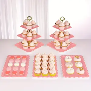 5 Piece Cake Stand Set with 2 x Large 3-Tier Cupcake Stands, 3 x Appetizer Trays, for Wedding Birthday Baby Shower Tea Party